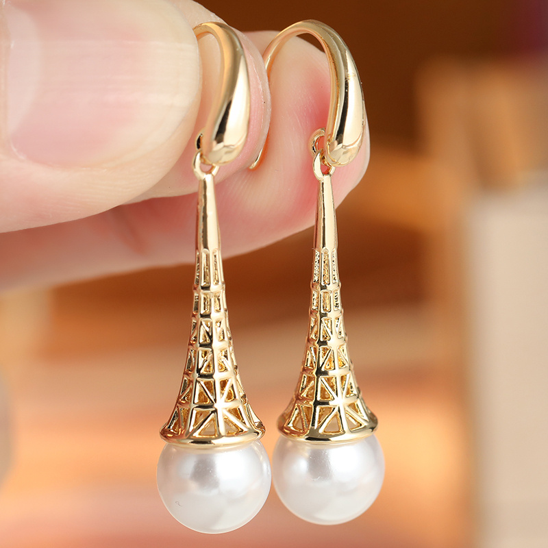 Hollow Tower Shaped Women's Spherical Earrings, Elegant Design